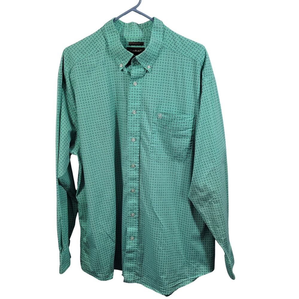 Ariat Men's Green Geometric Print Button Front Shirt Size 2XL 62126-1376